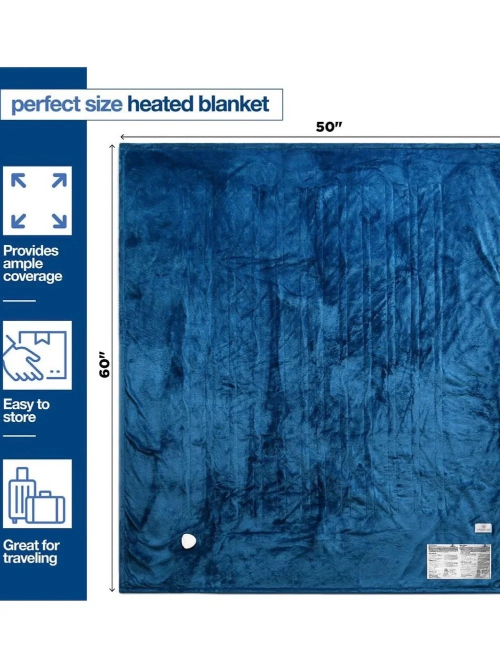 Heated Electric Throw Blanket - Plush Blue with White Sherpa (Brand: )